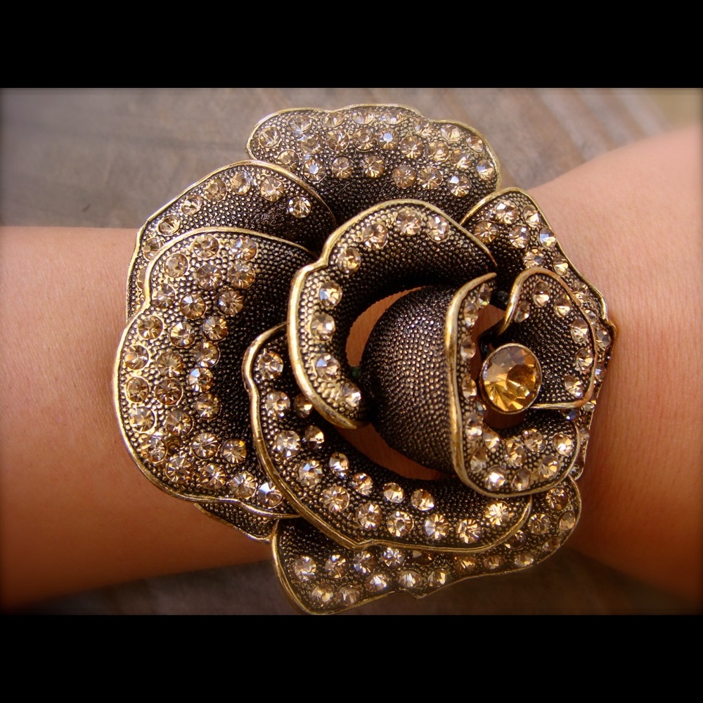Floral steel plated cuff bracelet